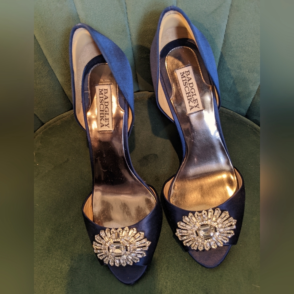 Bagdley Mishka Heels 7.5 navy blue satin